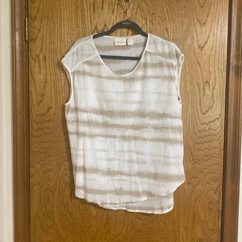 Chico’s Genna striped semi-sheer top size 1 medium 100% cotton white/cream